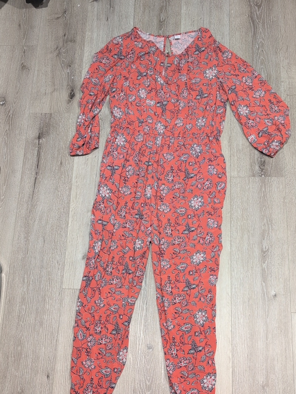 Old Navy Coral Floral Long-Sleeve Jumpsuit